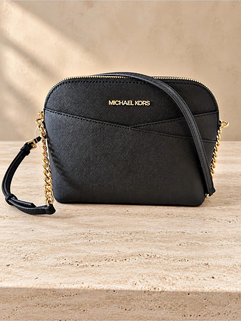 Michael Kors Large Saffiano Leather Dome Crossbody Bag Black